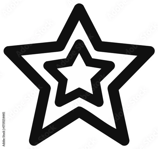 Fototapeta Black and white star icon with inner star outlines, design element for graphic resources.