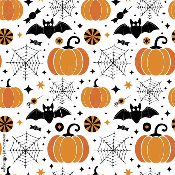 Fototapeta Seamless Halloween Vector Pattern – Pumpkins and Bats