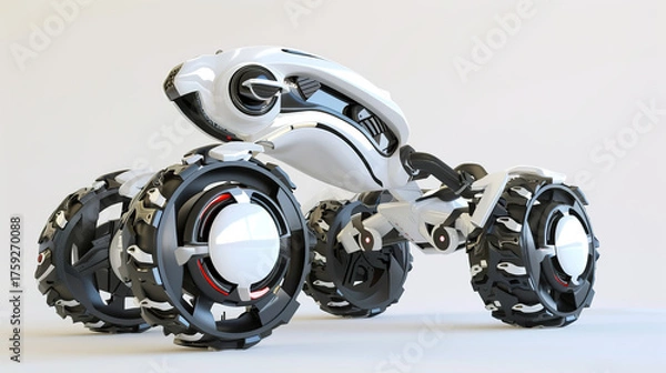 Fototapeta Close-up of Intelligent Wheeled Robot, Showing Mechanical Structure and Tech Sense