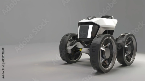 Fototapeta Close-up of Intelligent Wheeled Robot, Showing Mechanical Structure and Tech Sense