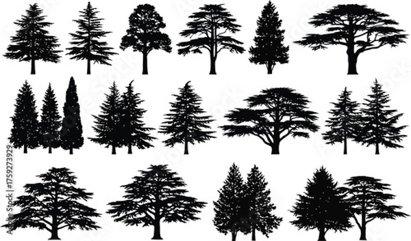 Fototapeta Vector art of collection of various tree silhouettes
