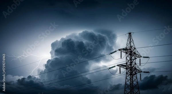Fototapeta Power lines beneath the stormy sky