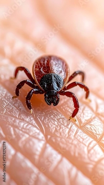 Obraz Close-up of a tick on human skin, potential Lyme disease carrier.