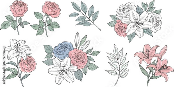 Fototapeta Elegant Floral Bouquets and Sprigs for Design Projects