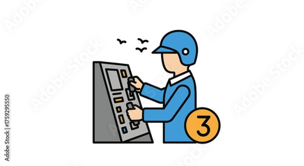 Fototapeta Person in blue uniform operating complex control panel with number 3 indicator vector