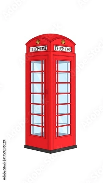 Fototapeta A vibrant illustration of a classic, bright red telephone booth with a glass window and the word "TELEPHONE