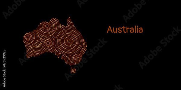 Obraz Textured Australia continent in red aboriginal dot art ornament, vector