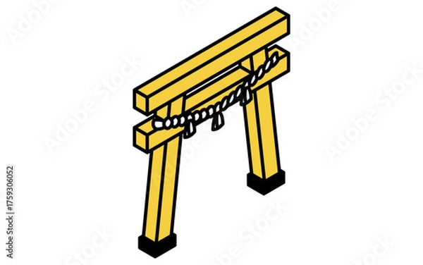 Fototapeta イベントアイコン、しめ縄のついた神社の鳥居のシンプルなアイソメトリックイラスト