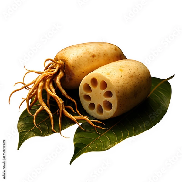 Fototapeta Lotus roots or mango leaf base

