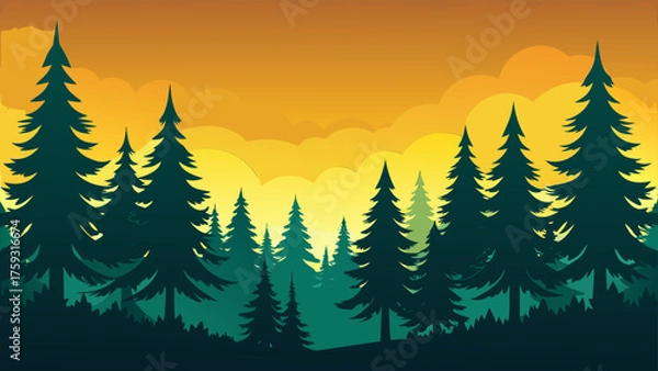 Fototapeta Winter forest tree border vector design