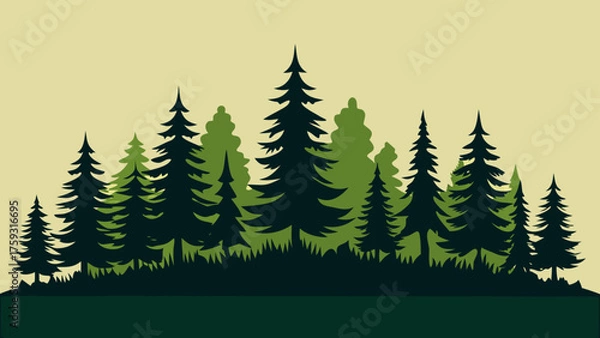 Fototapeta Minimal pine forest border vector artwork