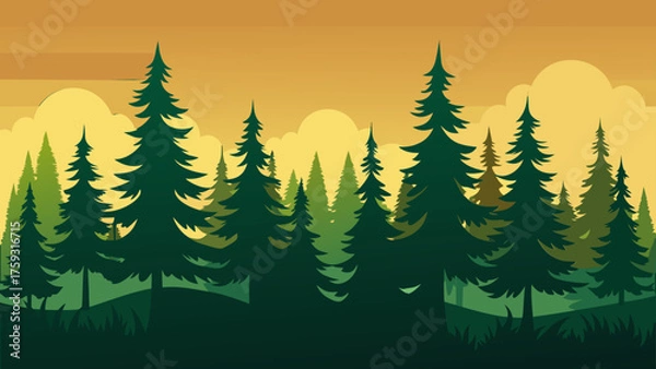 Fototapeta Evergreen pine tree border nature vector design