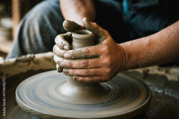 Obraz 陶芸職人　くろを回す手