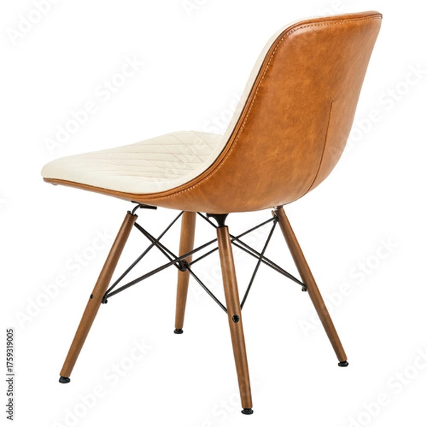 Fototapeta Brown and cream upholstered chair viewed from the back isolated on transparent background