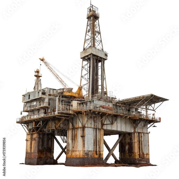 Fototapeta An industrial offshore oil rig with a crane, isolated on transparent background