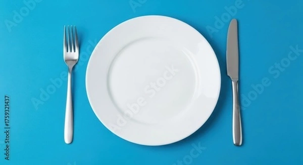 Fototapeta Modern Flat Lay of Dinner Plate Setting with Minimalist Aesthetics
