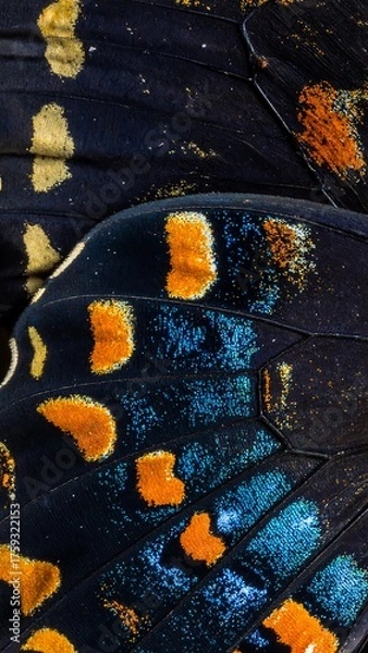 Obraz Close-up of Butterfly Wing with Orange and Blue Markings.