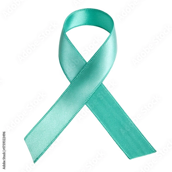 Fototapeta A teal blue awareness ribbon symbol, isolated on a transparent background