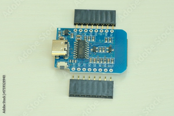 Fototapeta ESP8266 NodeMCU microcontroller isolated on a white background