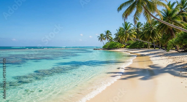 Fototapeta Tropical Beach with Palm Trees and Clear Water