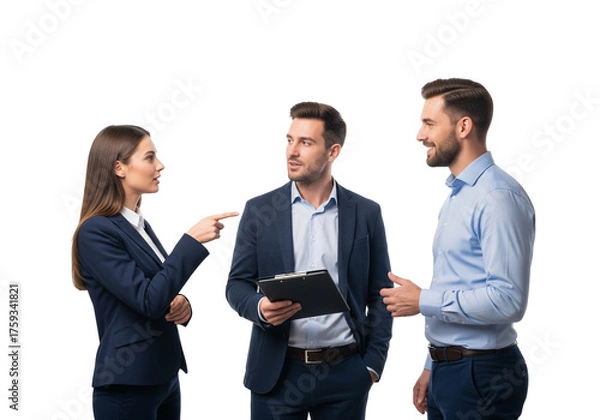 Fototapeta Team Conversation with Clipboard in Office