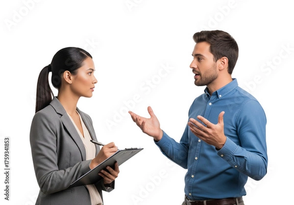 Fototapeta Professional Interview or Discussion Between Two Individuals on White Background