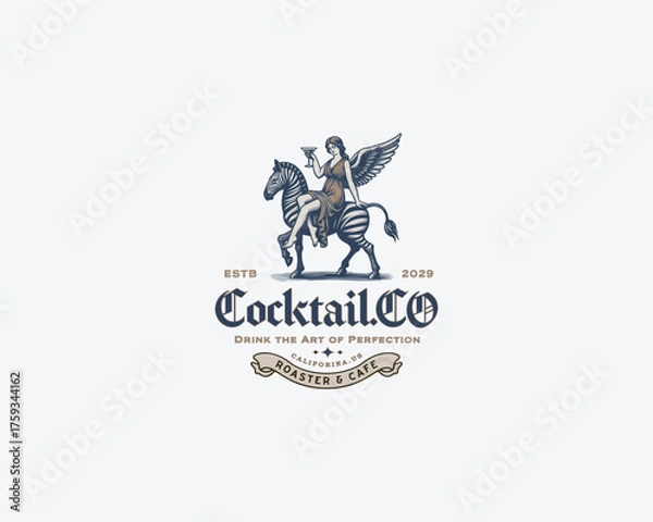 Fototapeta goddess angel drink cocktails on the zebra logo template for cafe and bar