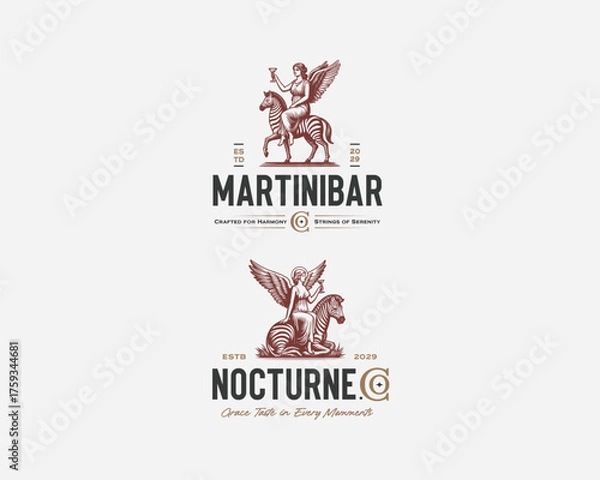Fototapeta goddess angel drink cocktails on the zebra logo template for cafe and bar