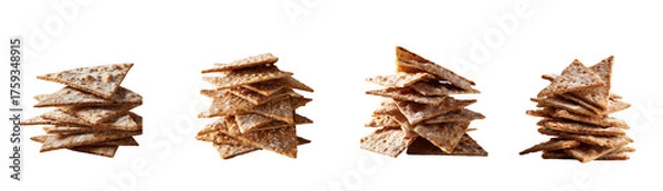 Obraz Four stacks of artisanal crackers with seeds, isolated on transparent background