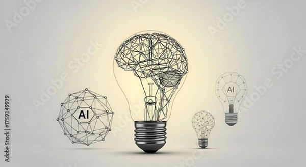 Fototapeta Conceptual Illustration Showcases Artificial Intelligence Represented By Interconnected Lightbulbs