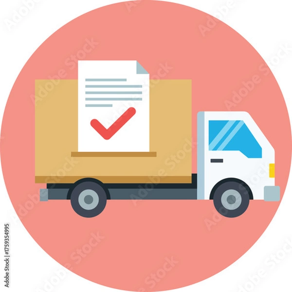 Fototapeta Flat design delivery truck with document and checkmark icon cargo