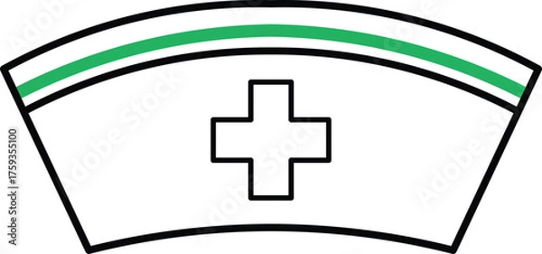 Fototapeta White nurse cap with green stripe and red cross symbol medical healthcare hospital