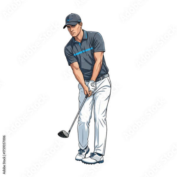 Fototapeta Professional Golfer Concentrating on His Swing isolated on black background