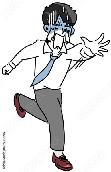 Obraz 業務に追われる顔面蒼白の若手会社員のベクター全身イラスト