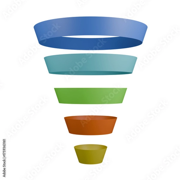 Obraz Sales funnel diagram showing marketing element conversion process data, presentation transparent background isolated 3D render