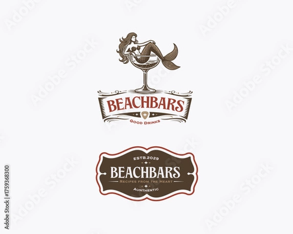 Obraz Mermaid lounging inside a cocktail glass logo template