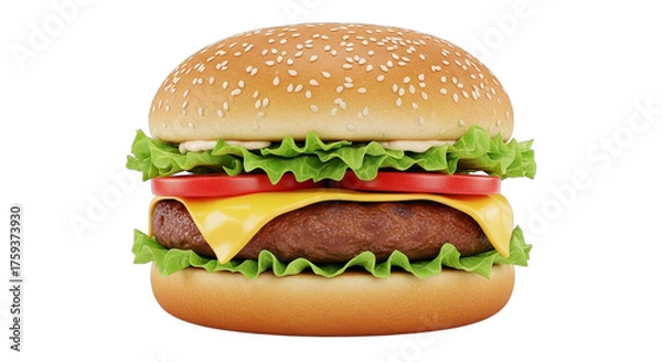 Fototapeta Delicious cheeseburger with fresh ingredients isolated on black background for menu and advertising