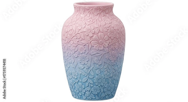 Fototapeta Elegant Ceramic Vase with Floral Relief Pattern in Gradient Pink and Blue Tones