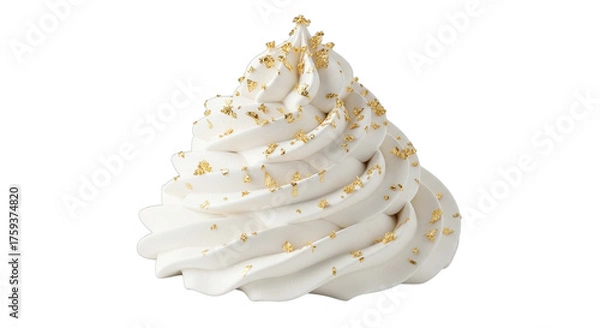 Fototapeta Elegant white swirl of whipped cream decorated with edible gold flakes on black background