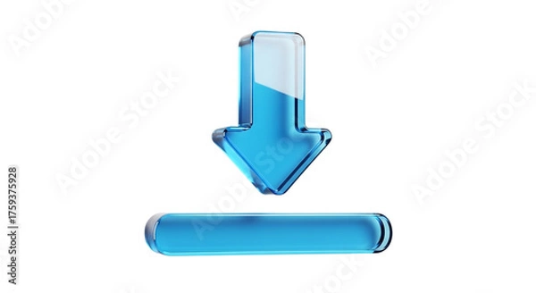 Fototapeta Transparent Blue Download Icon with Arrow on Black Background for Websites and Applications