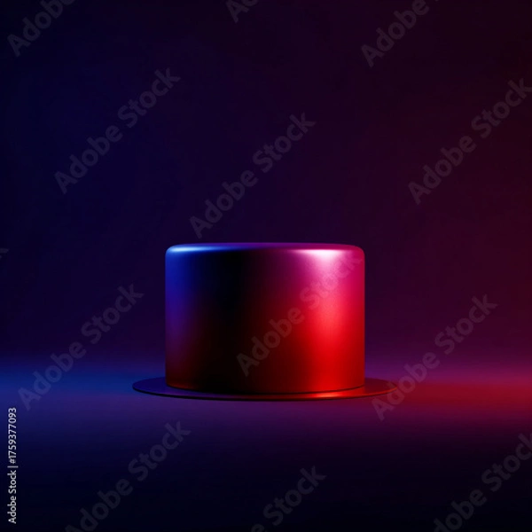 Obraz Red button isolated on gradient background, neon light, 3d.