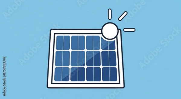 Fototapeta Illustration of a solar panel with sun shining, representing renewable energy and sustainable power generation for a cleaner environment