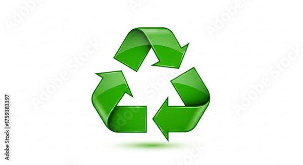 Fototapeta Shiny green recycle symbol, representing environmental conservation, waste reduction, and sustainable practices for a greener future