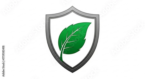 Fototapeta Green leaf in a shield, symbolizing environmental protection, sustainability, and ecofriendly practices for a better future