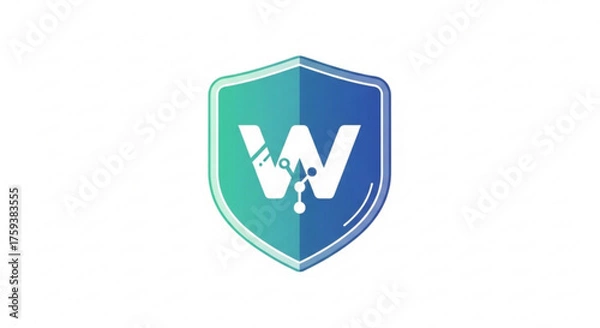 Fototapeta Illustration of a modern shield logo with the letter w inside, , representing security and innovation