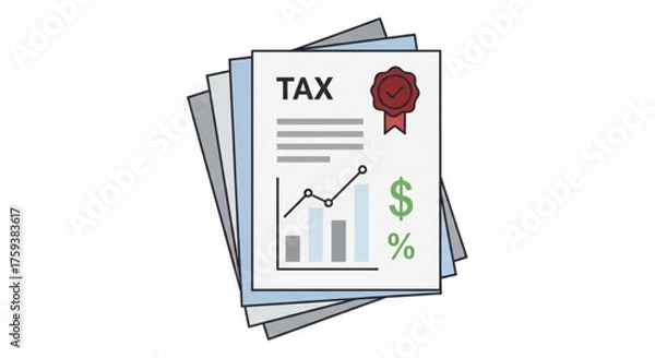 Fototapeta Illustration of tax documents with chart and symbols, representing financial reporting and compliance for business