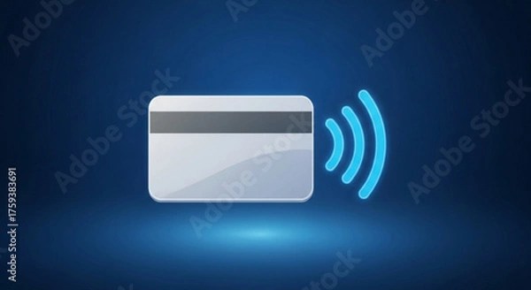 Fototapeta A contactless payment card with glowing waves, illustrating the convenience and security of modern digital transactions and financial technology