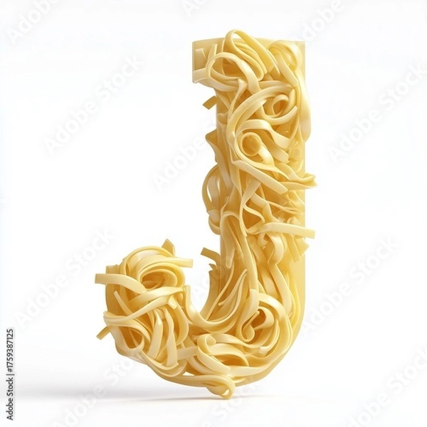 Fototapeta font J shape from noodle pasta for children food simple breakfast, isolated white