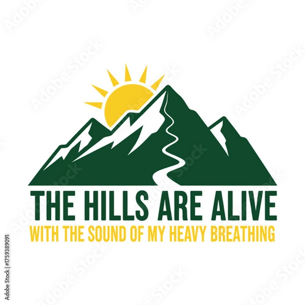 Obraz Green mountains sun path text yellow