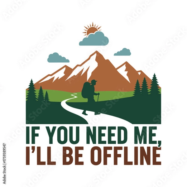 Obraz Hiker on mountain path with sun and clouds hiking mountains